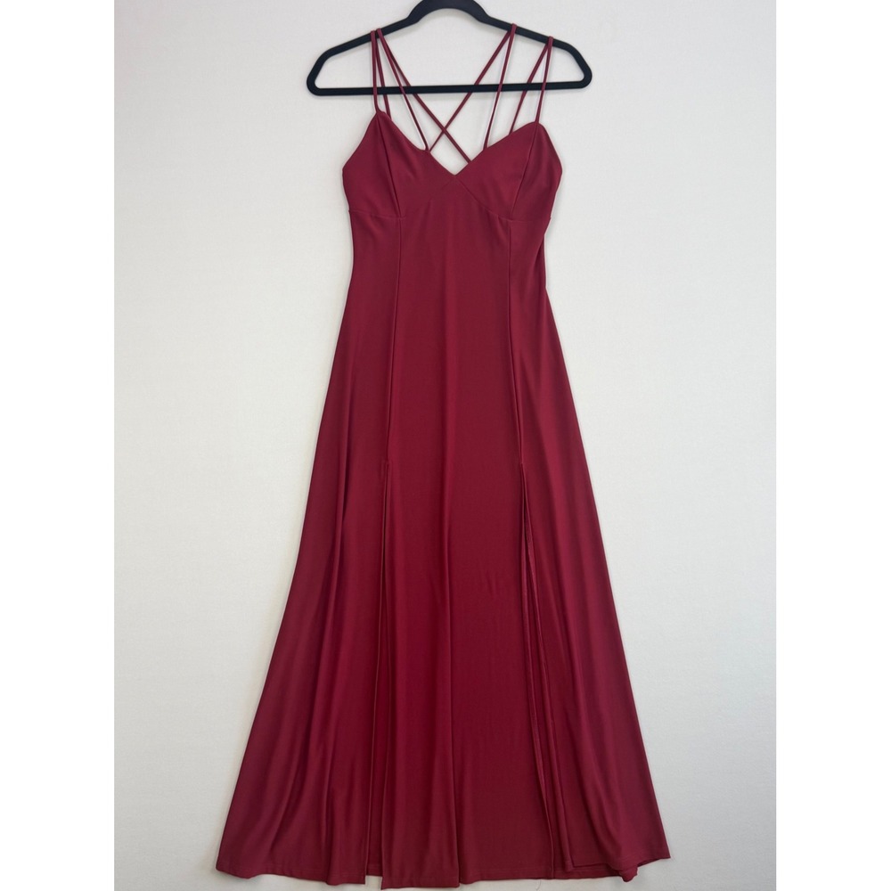 Vintage Charlotte Russe Maxi Dress Maroon Double Slit Vneck Strappy Back Small